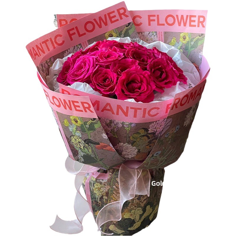 Materiales de embalaje floral para floristería, papel kraft para empaquetar rosas, papel de regalo para ramos con ambiente romántico y popular.