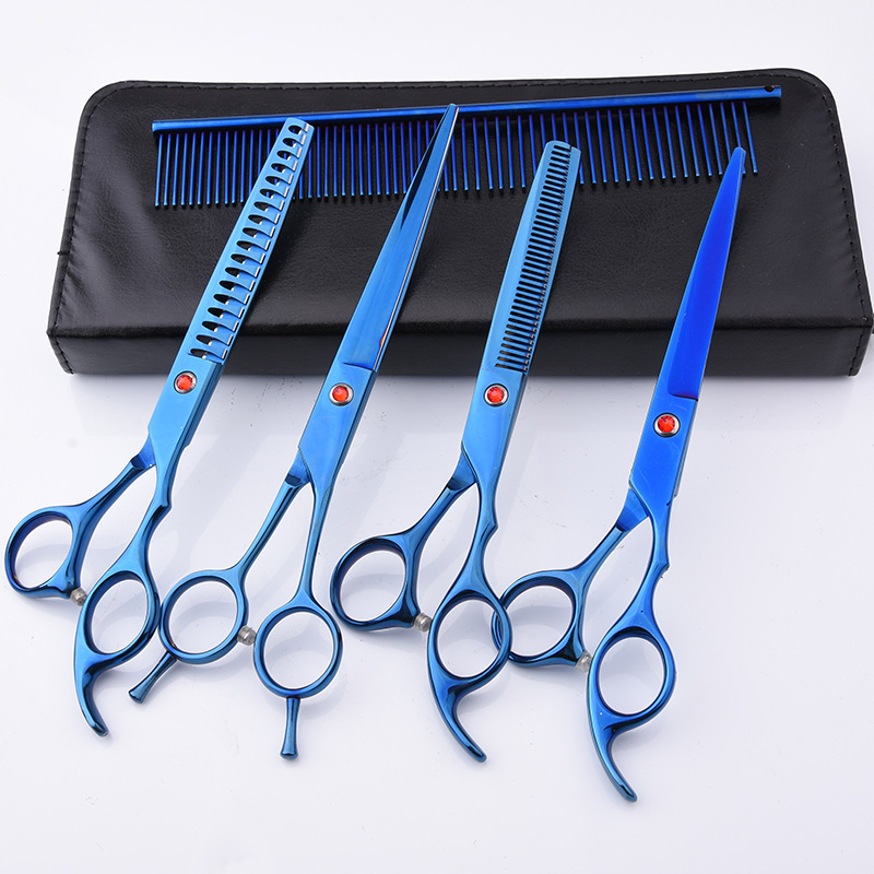 Directo de fábrica de acero inoxidable de 7 pulgadas para mascotas tijeras de belleza profesional de corte de pelo de perro tijeras curvas Teddy adelgazamiento tijeras traje