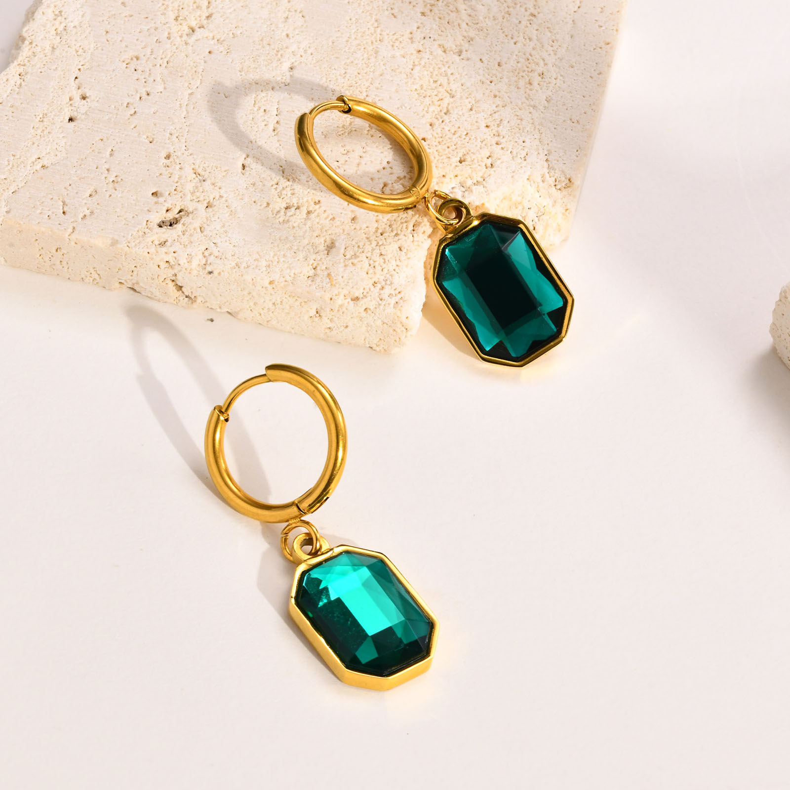 Fashion Geometric Stainless Steel Drop Earrings Inlay Zircon Stainless Steel Earrings 1 Pair