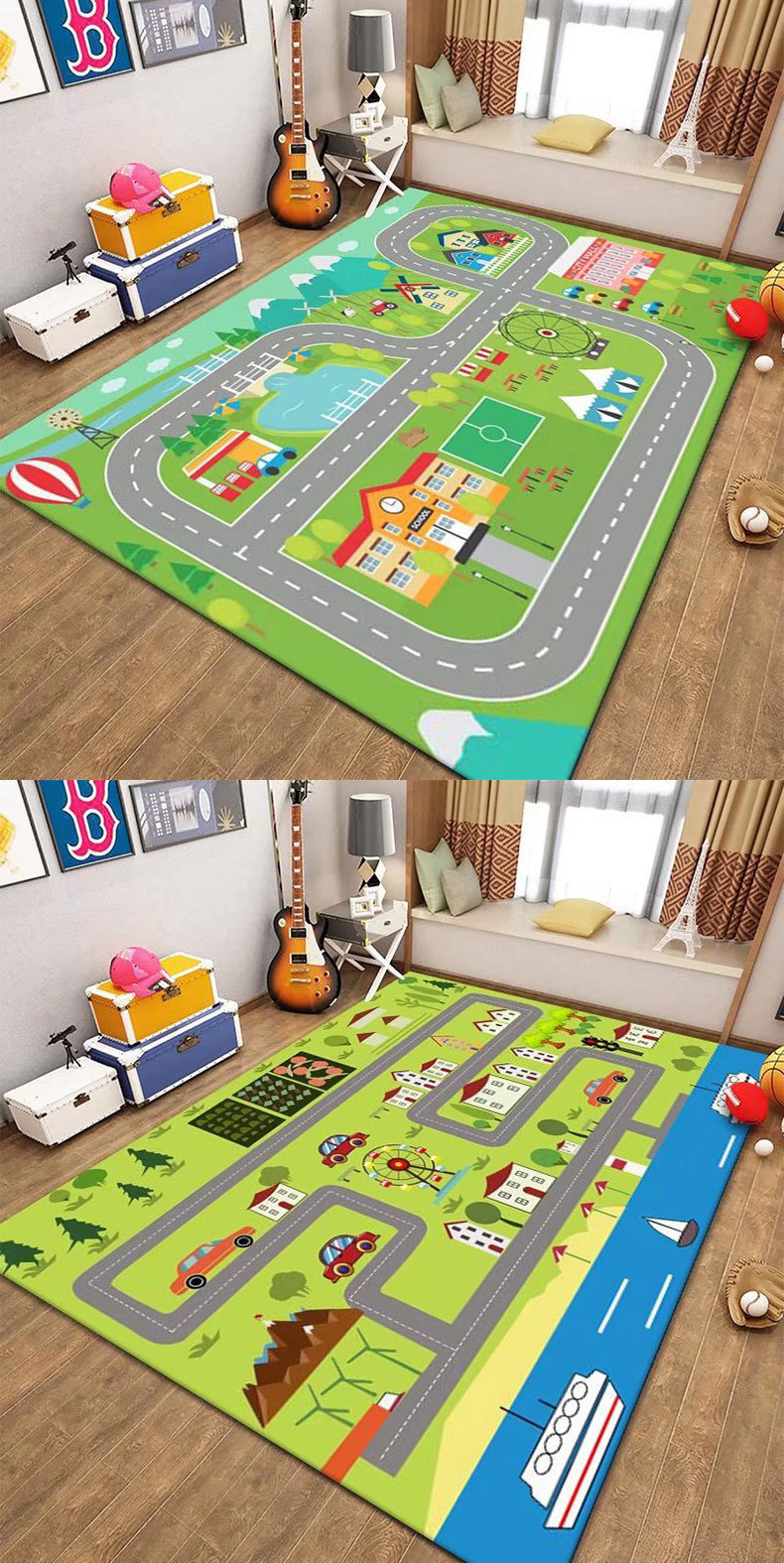 Children's Fun Parking Lot Play Mat for Kids, Parent-Child Interaction, Baby Early Education, Living Room Floor Mat, Stain-Resistant, Easy to Clean, Large Carpet