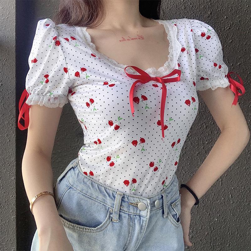 summer new cherry print top NSXZY47817