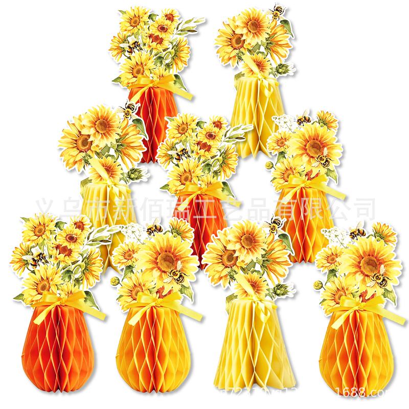 New Sunflower Vase Honeycomb Thanksgiving Birthday Party Three-Dimensional Decoration Desktop Vase Honeycomb Ornament New Sunflower Vase Honeycomb Thanksgiving Birthday Party Three-Dimensional Decoration Desktop Vase Honeycomb Ornament
