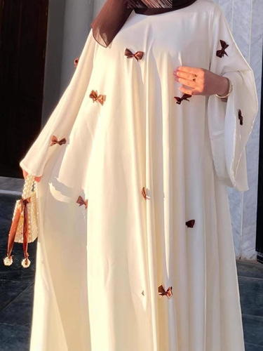 25 women's clothing abaya bow decoration trumpet sleeves Muslim dress loose Middle East Dubai robe