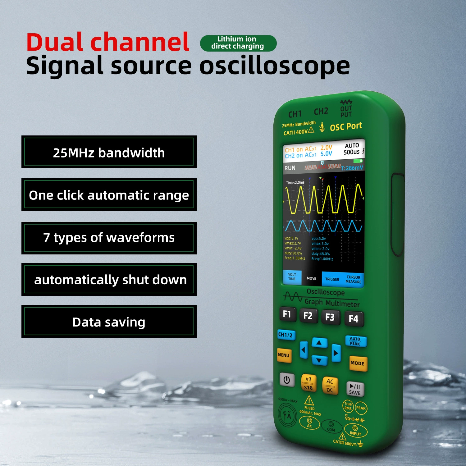 Цифровой портативный двухканальный осциллограф BSIDE O7 с частотой 50 МГц, генератор сигналов, мультиметр, графический измеритель