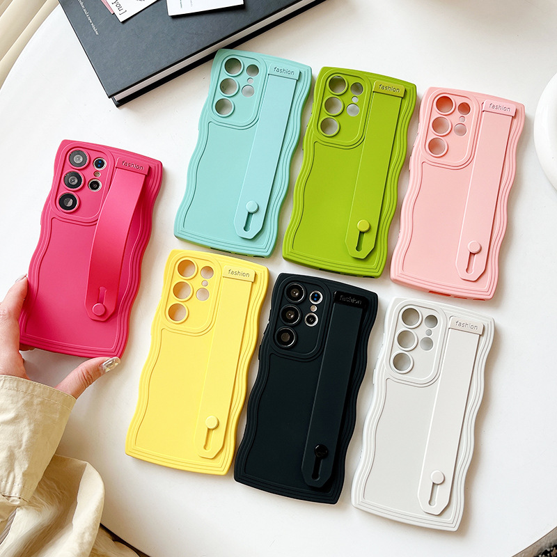 For Samsung s25 mobile phone case new large wave wristband s22 personality bracket a04 drop-proof a13 liquid case