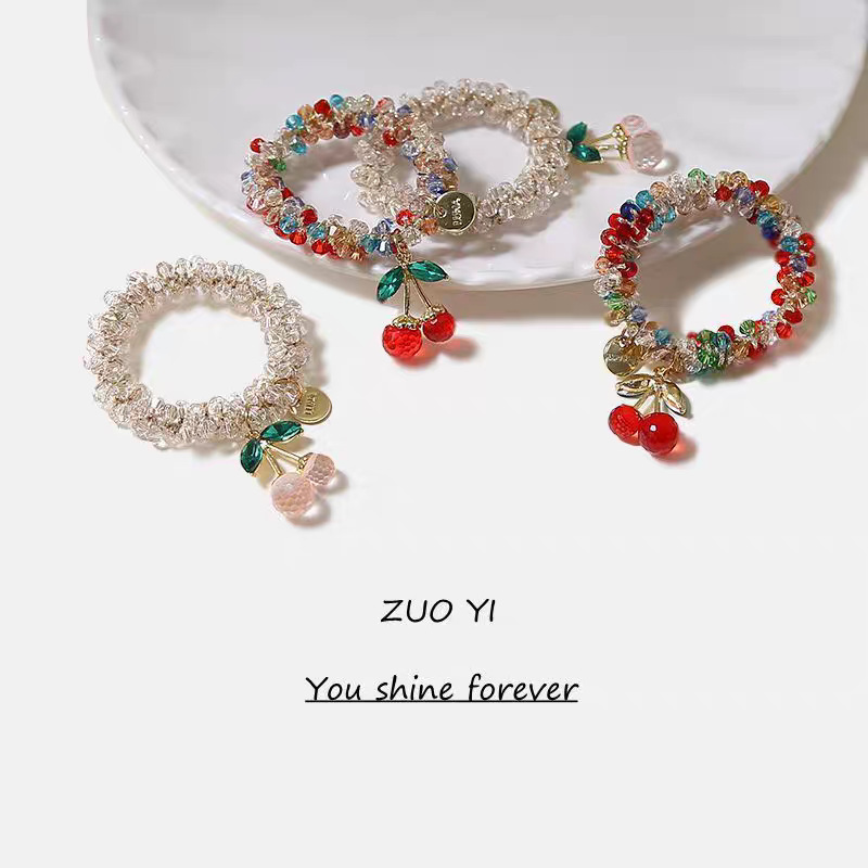 桂菲气质樱桃水钻发绳女生简约送闺蜜手链两用扎马尾皮筋发圈头饰