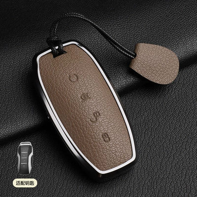 Car key bag — Han Ev Key Protective Case - 1-elephant-gray-b-style-hand-rope-french-goat-leather