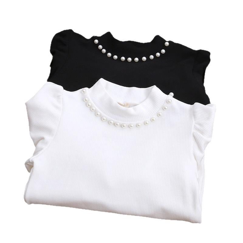 Camiseta de punto para niños, primavera y otoño, nueva, para niños medianos y grandes, de terciopelo fino, con mangas abullonadas, elegante, de manga larga, ropa para niñas transfronteriza 9