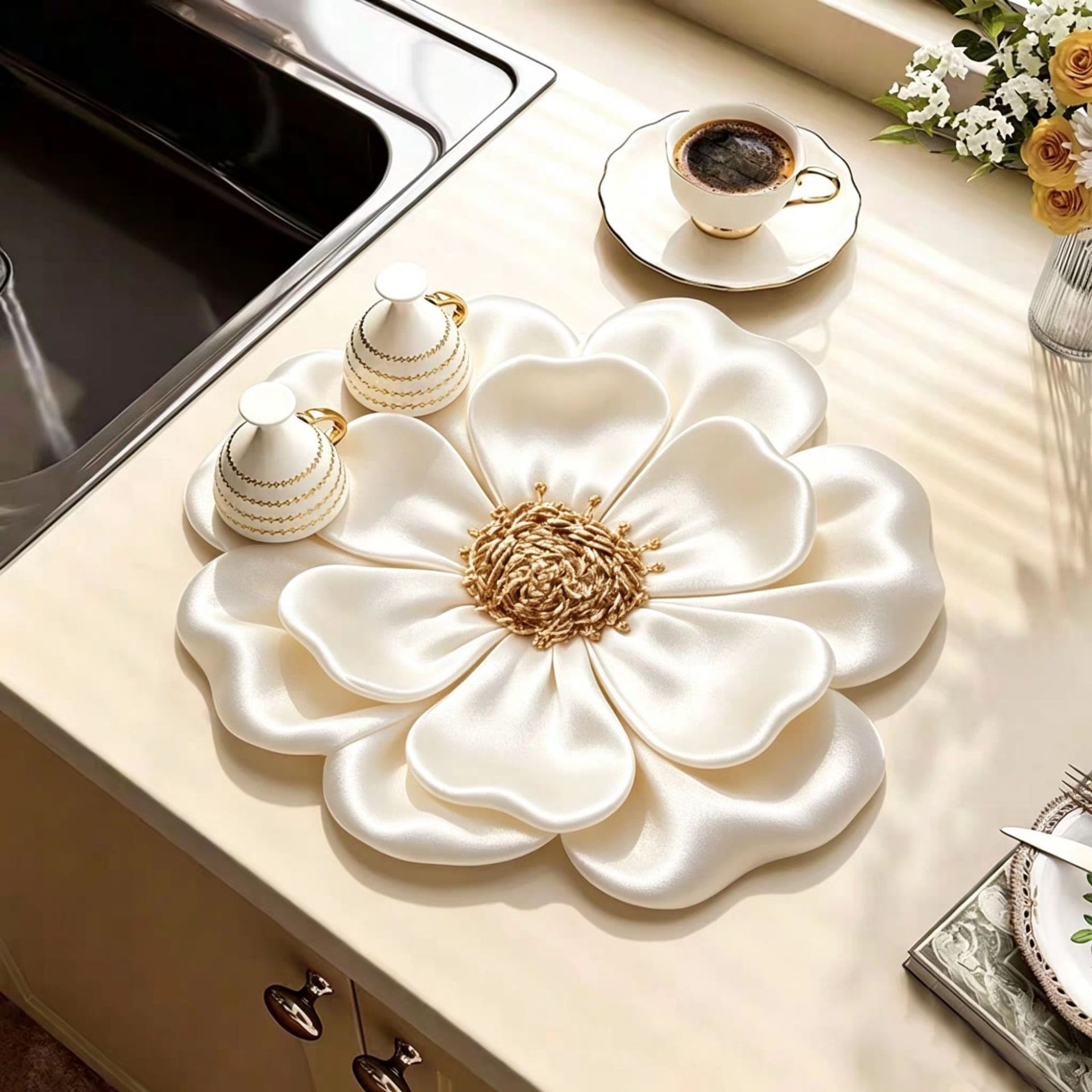 Flores de lujo ligero transfronterizo cocina de drenaje de algas absorción de agua secado rápido almohadilla de mesa mesa mesa fácil de cuidar almohadilla antideslizante resistente al desgaste