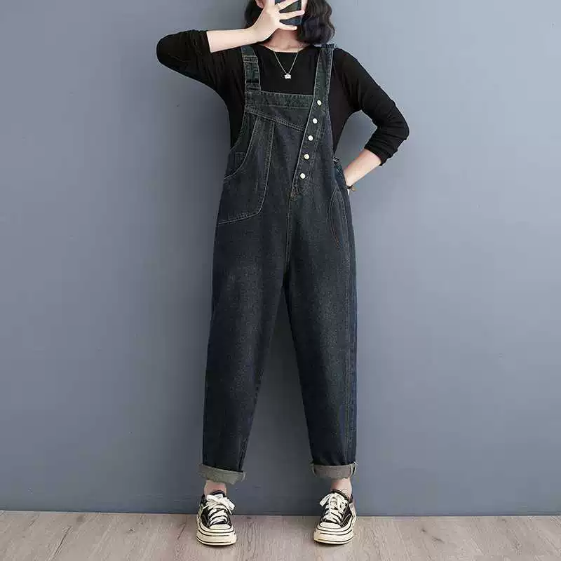 Autumn retro denim overall, (Physicals), plus size