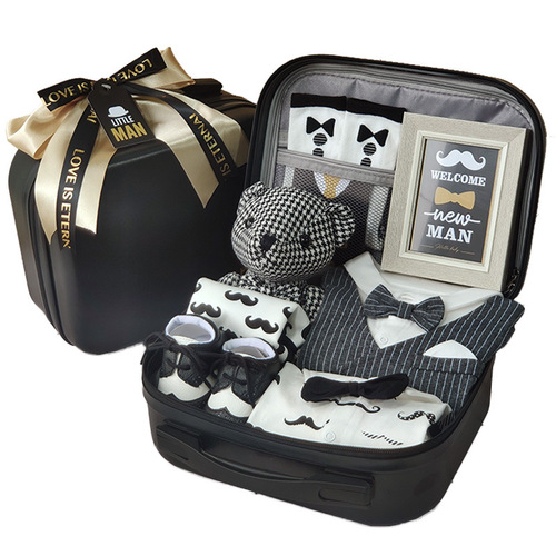 Baby High-End Gift Box Little Gentleman Black Gold Clothing Set Cotton Full Moon 100th Day Male Baby Birthday Gift