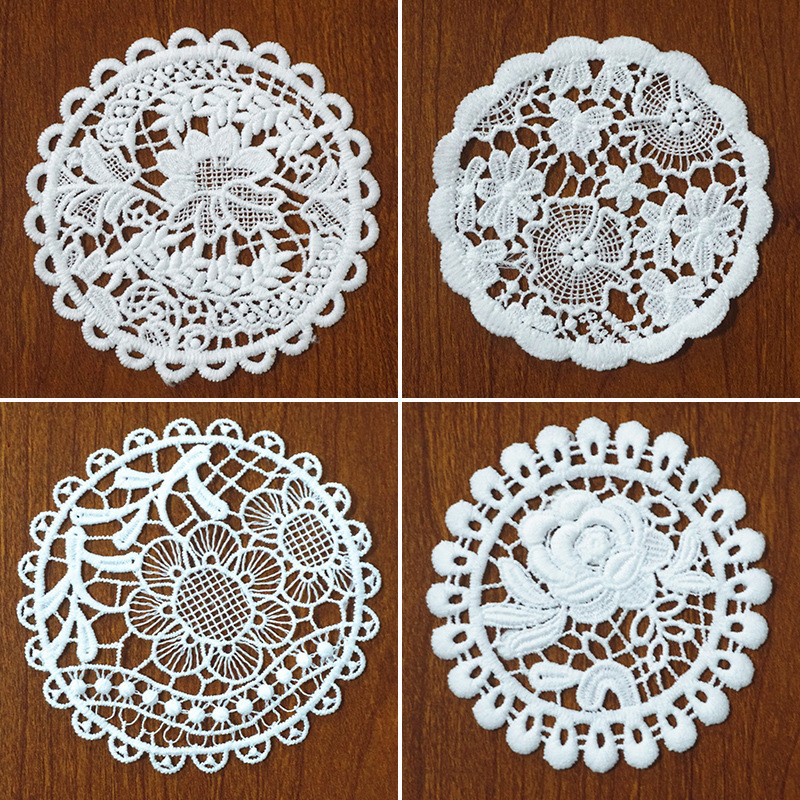New Embroidered Lace Coaster Heat Insulation Bowl Mat Bedside Table Cloth Round Hollow Placemat Ethnic Style Ornaments Table Mat