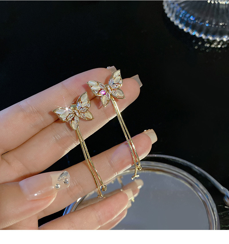 Wholesale Jewelry Fashion Flower Butterfly Copper Opal Zircon Inlay Drop Earrings display picture 2