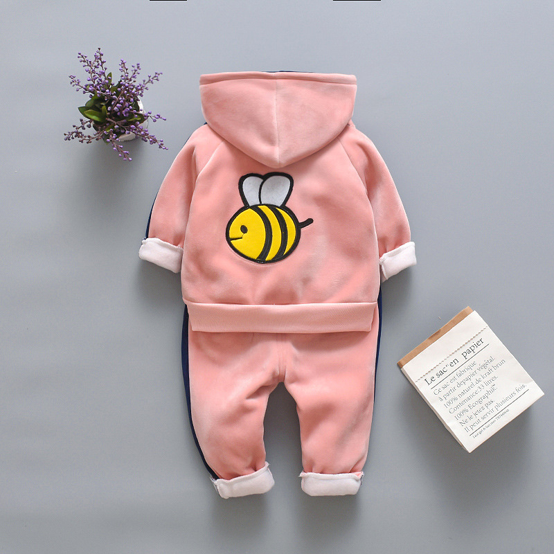 Children's clothing set for boys girls, plush thickened autumn and winter 2023 new style with hat, western-style_voghion.com