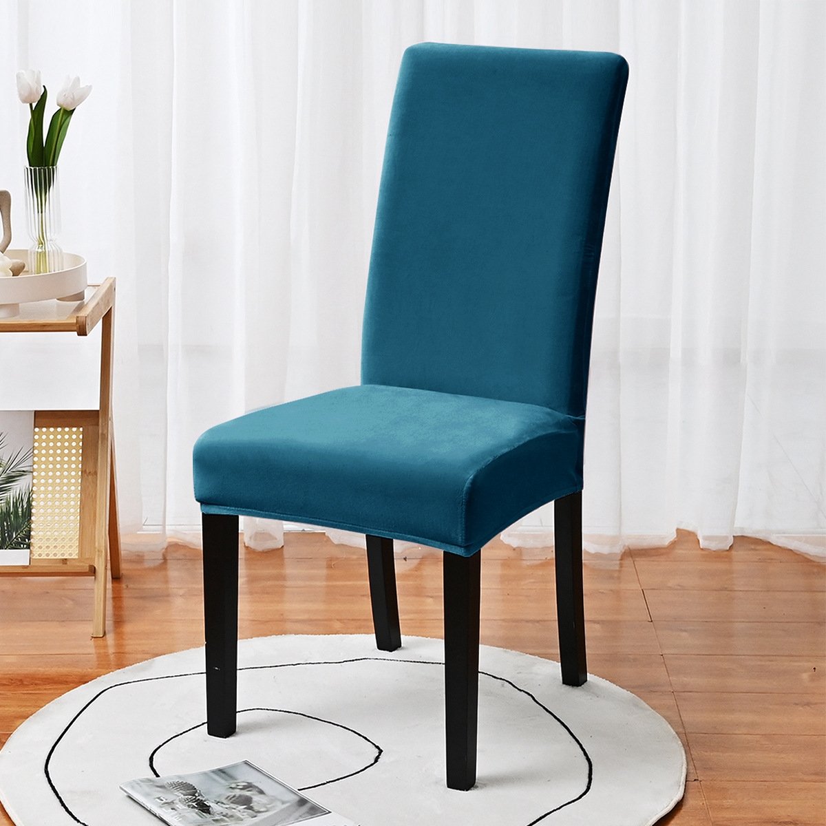 Transfronterizos sólidos elásticos sillas de lana de zorro plata cubierta de sillas de mesa de hotel cubierta de sillas de terciopelo cubierta al por mayor en stock