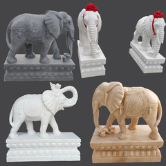 ホテルコミュニティヴィラの玄関先に青い石の動物の彫刻石の象の装飾品を供給する白い大理石の彫刻象のペア