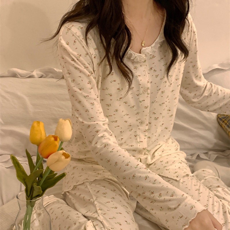 모달 산후복, 수유복, 홈복, 봄, 여름, 가을 얇고 귀엽고 달콤한 스타일의 임산부 잠옷 2종 세트