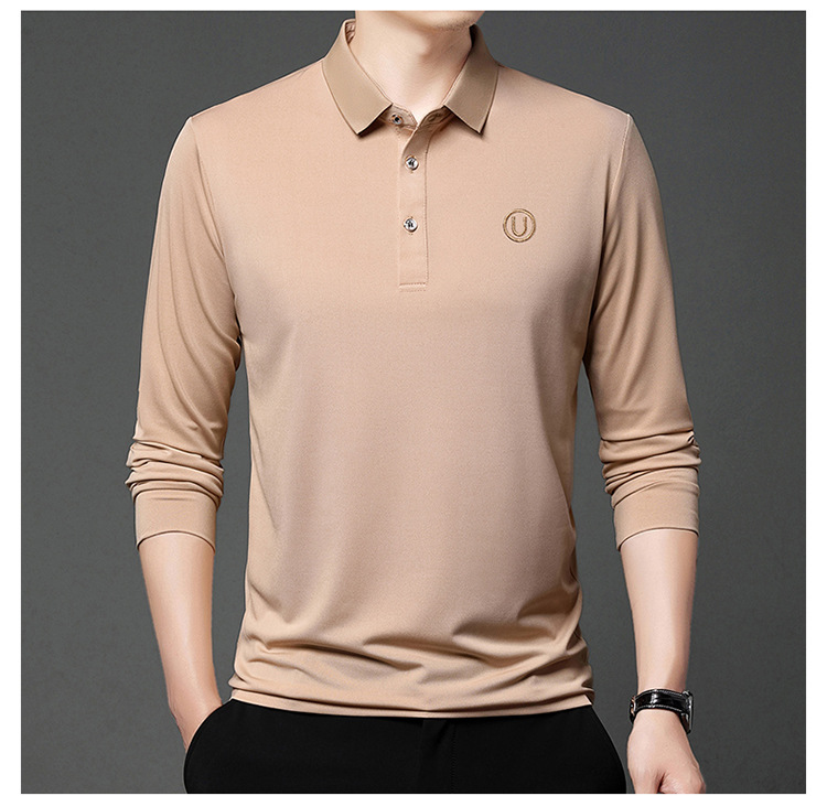 Polo de manga comprida para homem em algodão casual_voghion.com