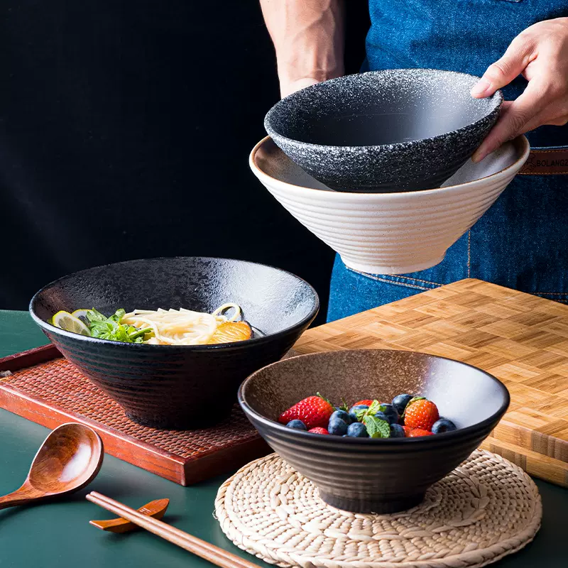 泡面碗日式陶瓷碗厚拉面碗碗碟碗瓷碗汤碗餐具套装米饭碗轻奢复古