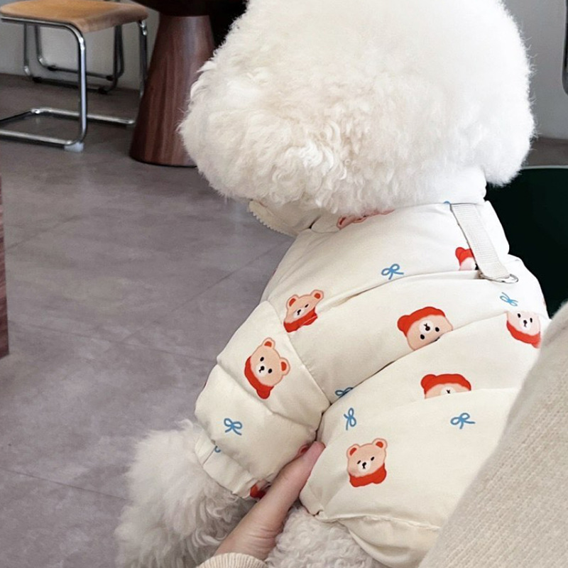 Japonés y coreano lindo estilo coreano Otoño e Invierno perro lindo oso completo impreso ropa de algodón acolchado mascota gato ropa de peluche caliente