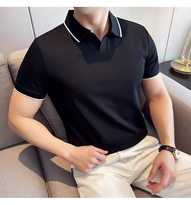Áo Polo Nam Cổ Bẻ Vải Lụa Băng Mát Mùa Hè Tay Ngắn — màu đen, Cao bồi xanh, màu trắng chi tiết 15