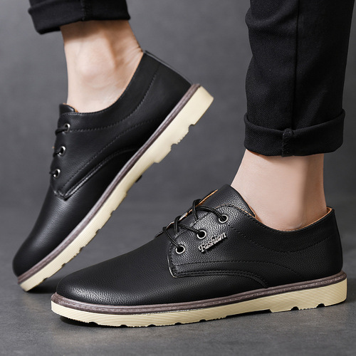  Spring Men's Casual Leather Shoes Korean Style Trendy Men's Shoes Waterproof Breathable Men's Shoes Young and Middle-aged Men's Shoes Low-top Shoes