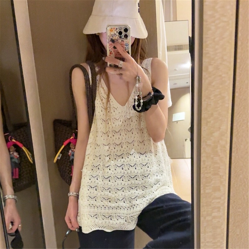 Direct Sale Vintage Crochet Hollow-Out Knit Women's Summer Thin Versatile Loose Sleeveless Backless Top for Layering or Outerwear Direct Sale Vintage Crochet Hollow-Out Knit Women's Summer Thin Versatile Loose Sleeveless Backless Top for Layering or Outerwear