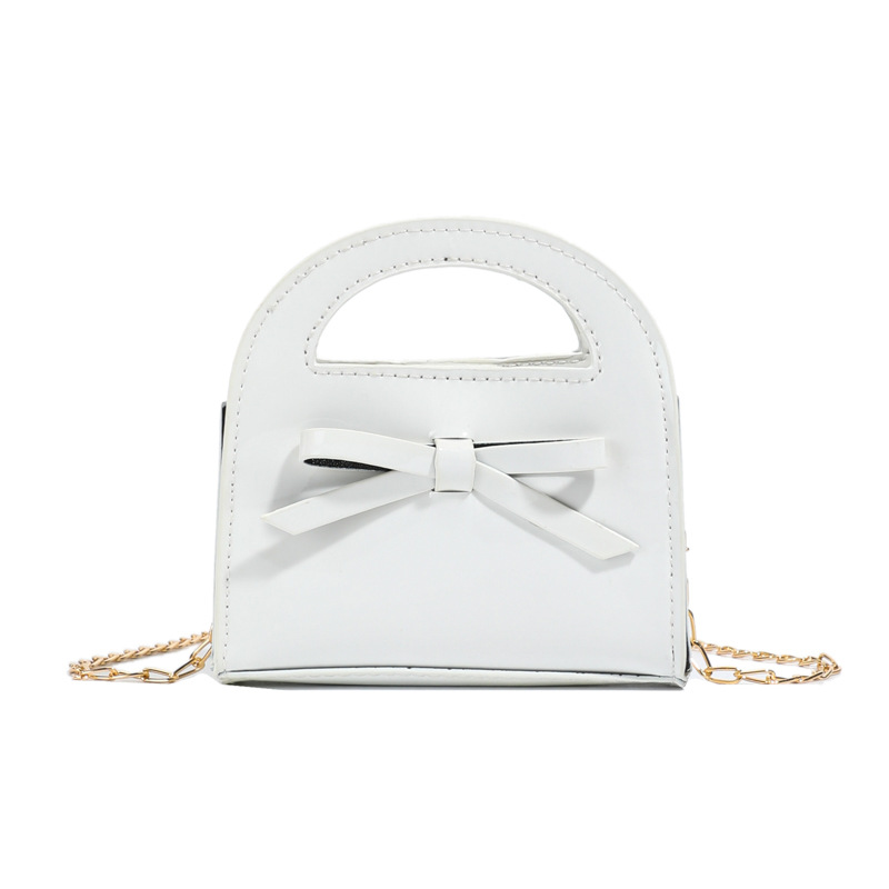 Bolsa de cadena de laca de moda brillante, dulce y lindo, bolso de arco para niñas, bolso para niños de color sólido