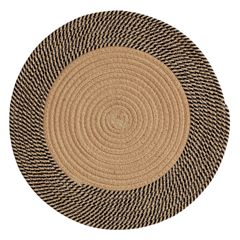 Alfombra de noche retro de estilo americano, tapete tejido de yute de estilo europeo, alfombra redonda para sala de estar, alfombra para dormitorio, tapete para pies de sofá.
