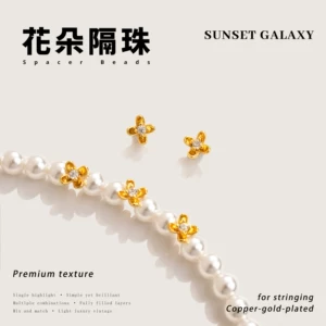 Color-Preserving 18K Gold-Plated Micro-Inlaid Zirconium Osmanthus Flower Bud Spacer Beads Handmade DIY Jewelry Beading Accessories Materials