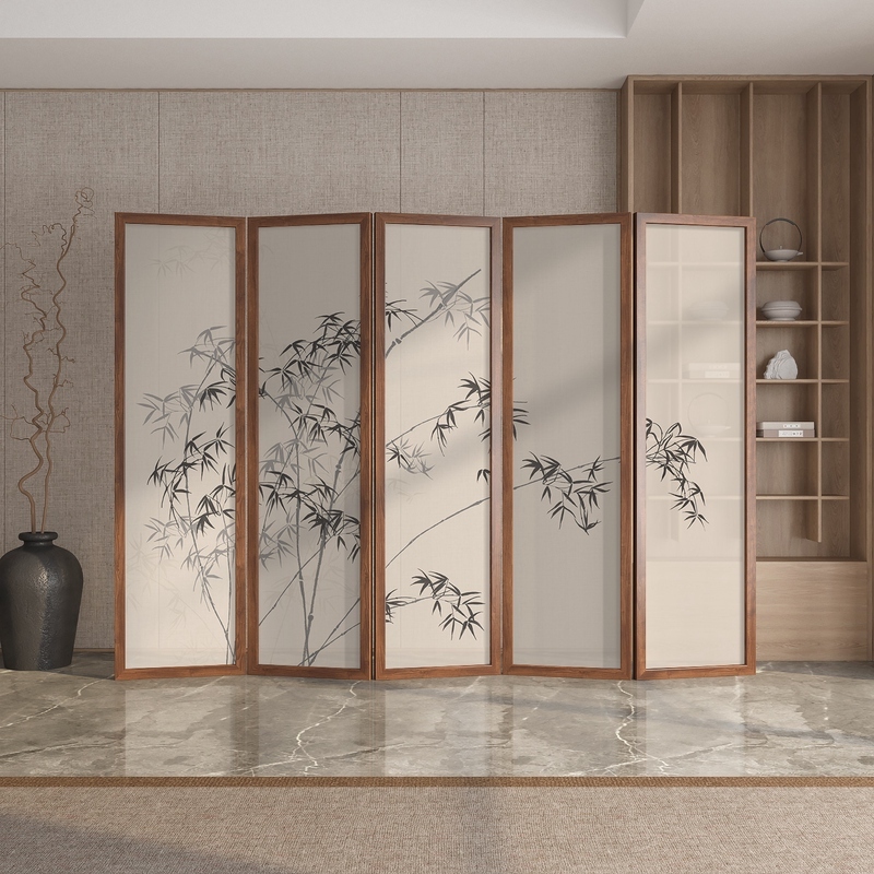 新中式禅意竹子屏风隔客厅实木入户玄关家用酒店办公室叠移动|undefined