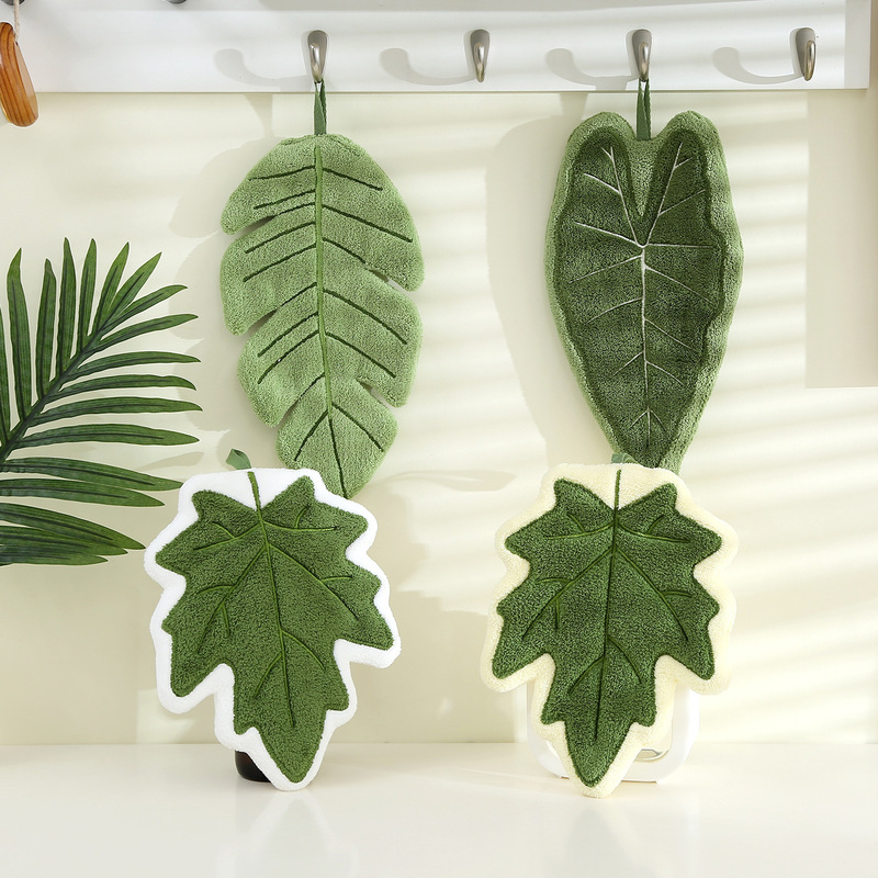 New Banana Leaf Hand Towel, Cute and Thick, Creative and Simple Style, Soft Coral Fleece, Absorbent Cloth for Kitchen and Bathroom