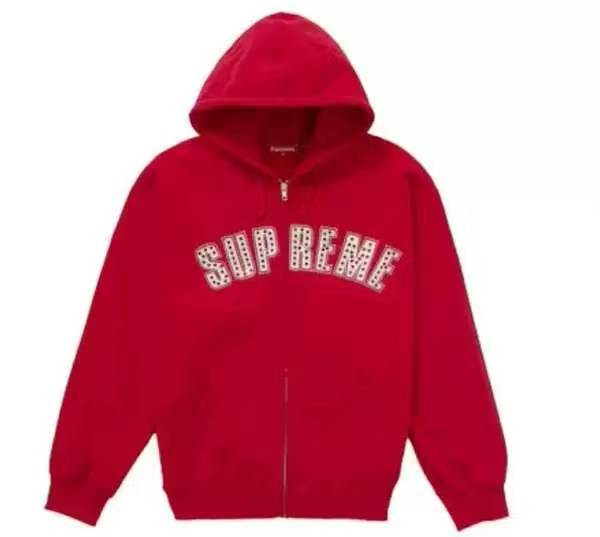 Supreme Studded Arc Logo Zip Up Hoodie Red