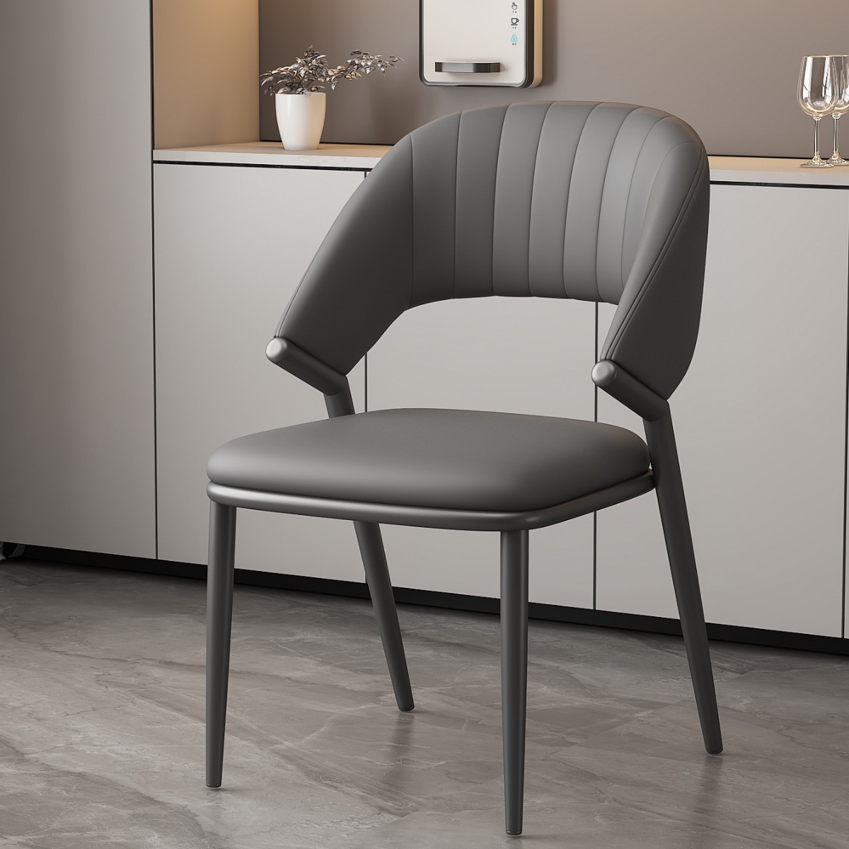다크 그레이 - 건 블랙 의자 프레임 - 프리미엄 가죽