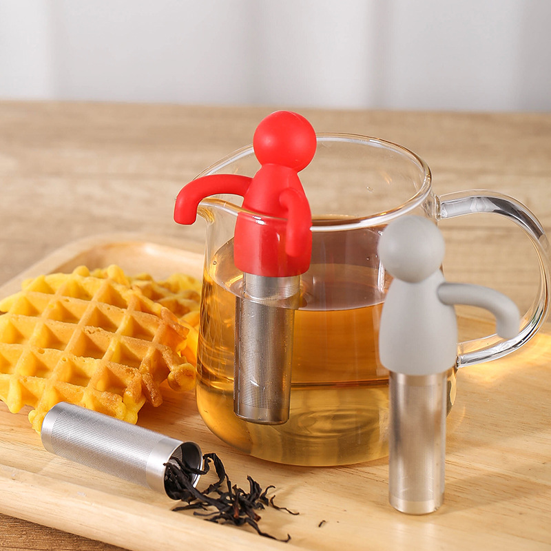 304 stainless steel silicone tea strainer creative character model tea brewing tool tea leaf filter office tea brewing gadget