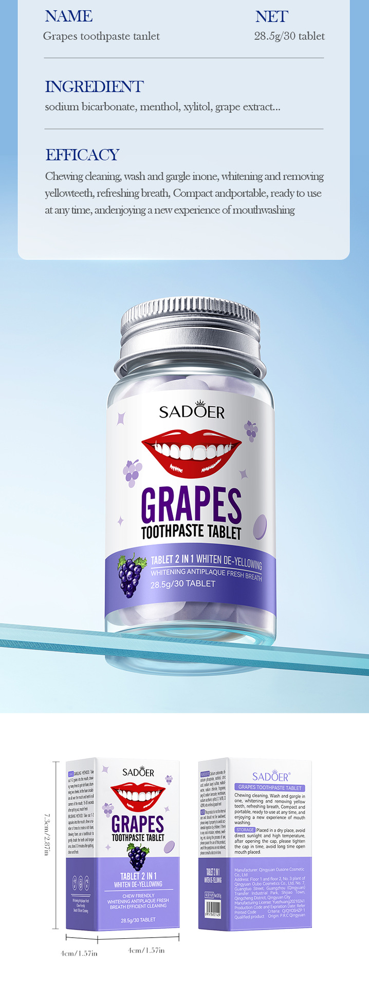 55g Weight Oral Care Products, Solid Toothpaste Personal Care Type Plastic Material Tooth stain removal Function Vocabulary Words/Name, Fruit, teeth Pattern Modern Style Style Oral Care Products Solid Toothpaste Tooth Stain Removal Vocabulary Words/Name Fruit Teeth Personal Care Bath & Shower 15