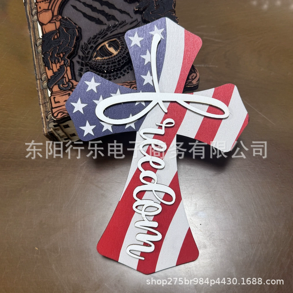 Трансграничный новый флаг Дня независимости США пятиконечная звезда декоративные деревянные поделки для дома настенный крест подвеска