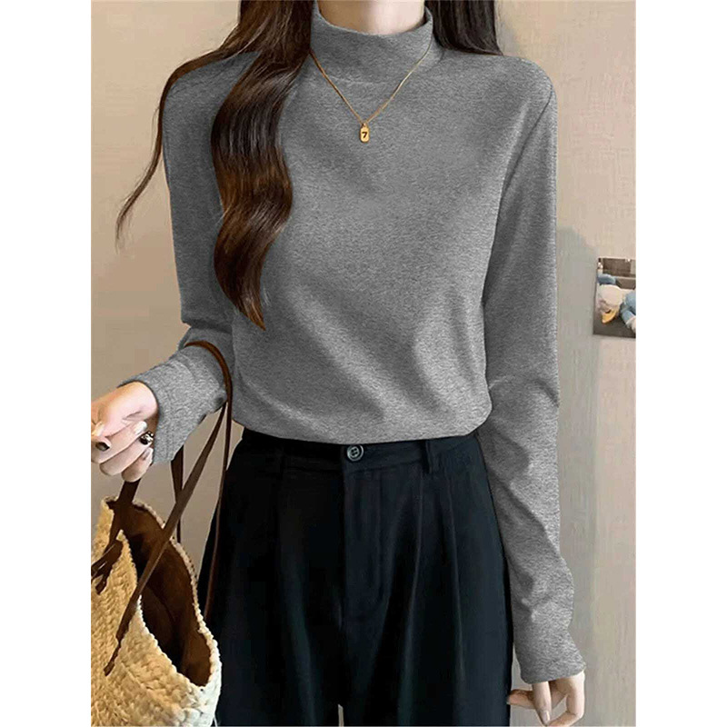 Women's Casual Long-Sleeve T-Shirt with Half-High Collar, Fashionable and Versatile, Thickened and Warm, Autumn/Winter 2026 Trend