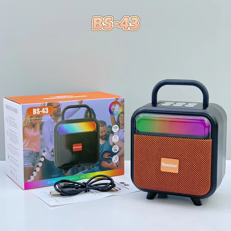 外贸新款BS-43手提RGB无线蓝牙音响便携式布网桌面迷你插卡小音箱|undefined
