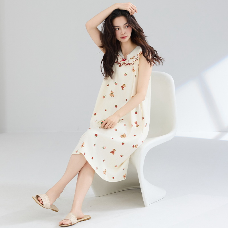 7A camisón de algodón antibacteriano para mujer verano sexy falda de tirantes sin mangas chaleco suelto de talla grande vestido de pijama de maternidad