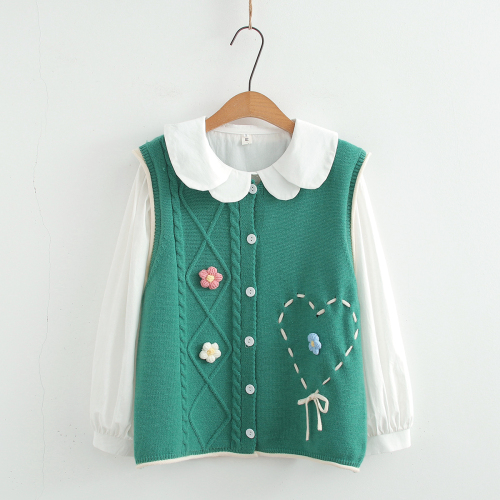 Ladies' Sweet and Fresh Knit V-Neck Cardigan Backless Top for Layering, with 3D Floral Detail, Cardigan, Sweater, Vest - Wholesale