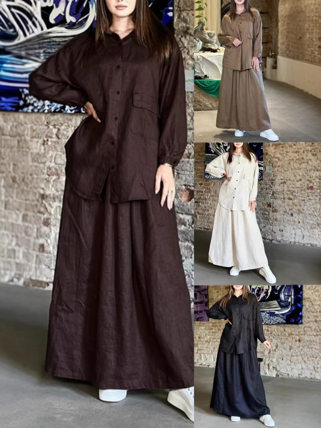 2025 bahor yangi model vintage esa katta o'lcham ko'ylak va etakli to'plam