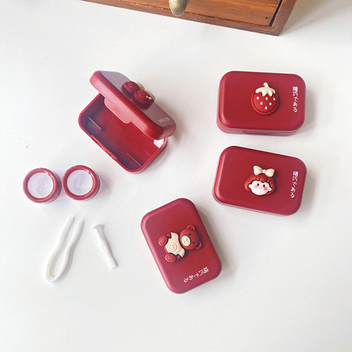 Cute three-dimensional cartoon contact lens box, portable, high-end companion storage care box, contact lens box