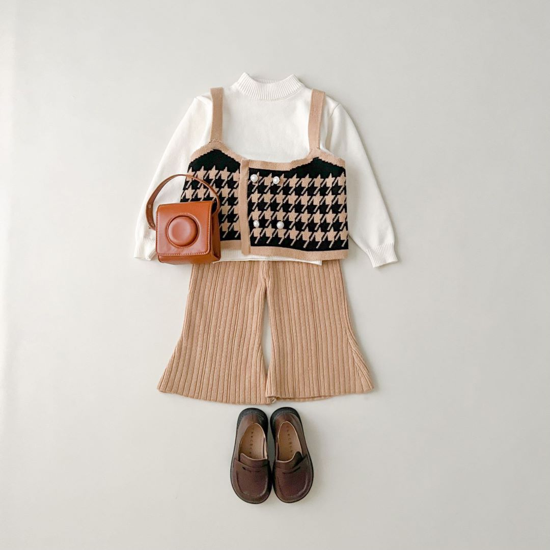 JINYONG Mädchen-Strick-Schlaghosen-Set New Little Fragrance Girl True Zweiteiliger Pullover_voghion.com