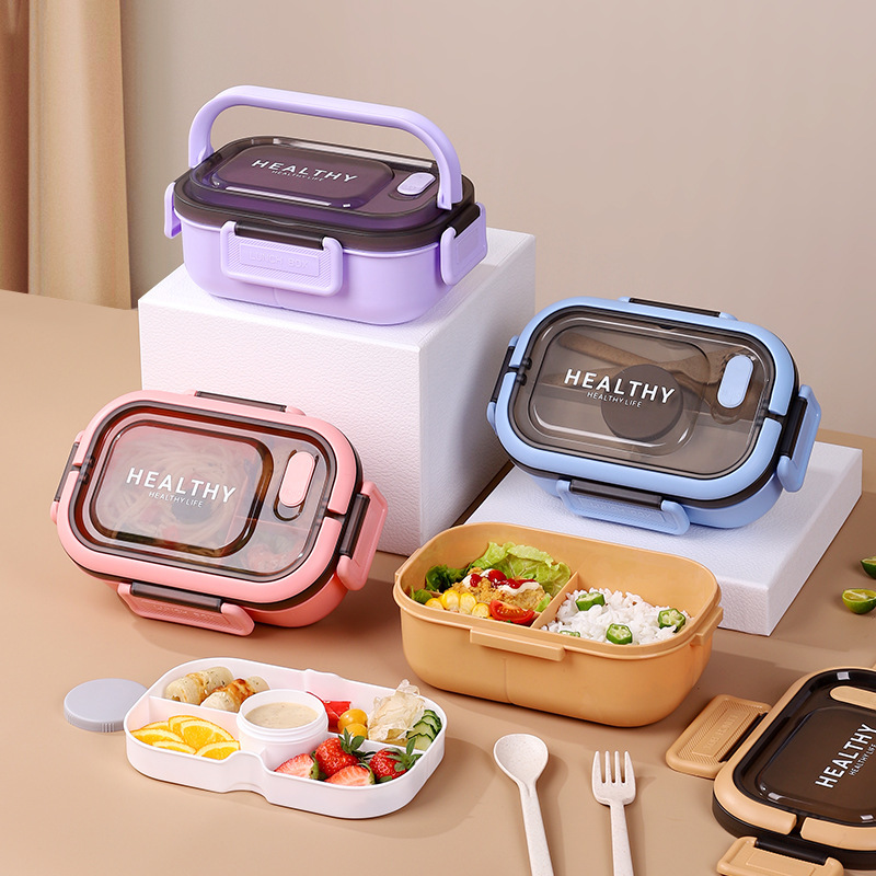 Caja de almuerzo de mano de división de dibujos animados para estudiantes con caja de almuerzo de ensalada