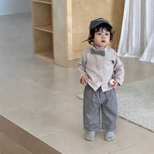 儿童衬衫格子休闲裤两件套2026新款韩版童装男童套装春季宝宝衣服