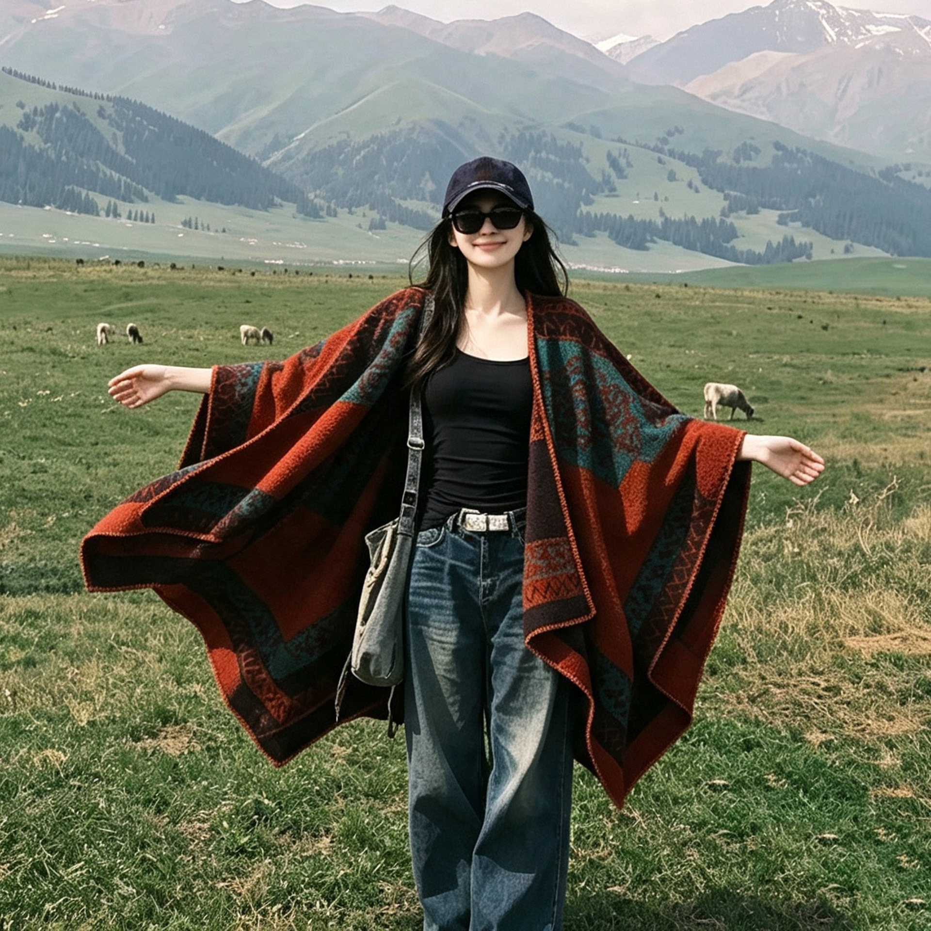 Women's Split Shawl for Travel Photography in Northwest Sichuan, Yunnan, Xinjiang - Ethnic Style, Warm for Autumn and Winter Holidays