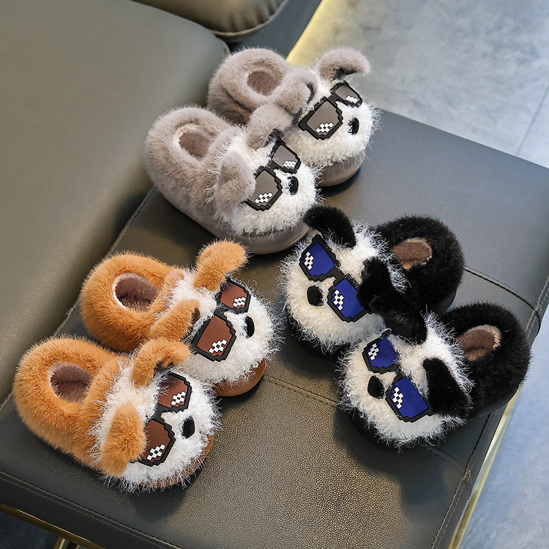 Otoño y invierno zapatillas de algodón para niños y niñas calientes y pelusa para padres e hijos, zapatos de algodón antideslizantes para cachorros