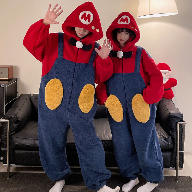 ワンピースのカップルのパジャマの女性の珊瑚の絨毯は厚いです。秋冬の男性のファスナーのフランネルの家の服は一体になります。|undefined