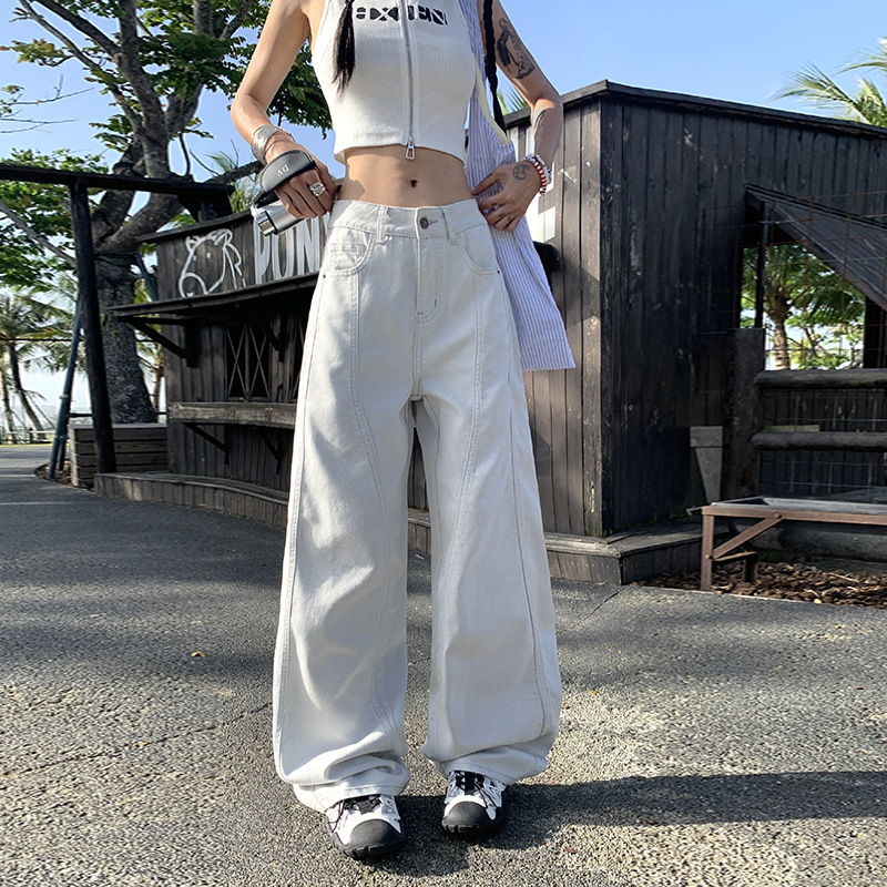 莱赛尔天丝阔腿弯刀牛仔裤女夏秋新款宽松显瘦直筒裤子|undefined